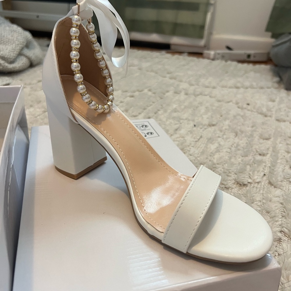 Elegant White Block Heel Sandals